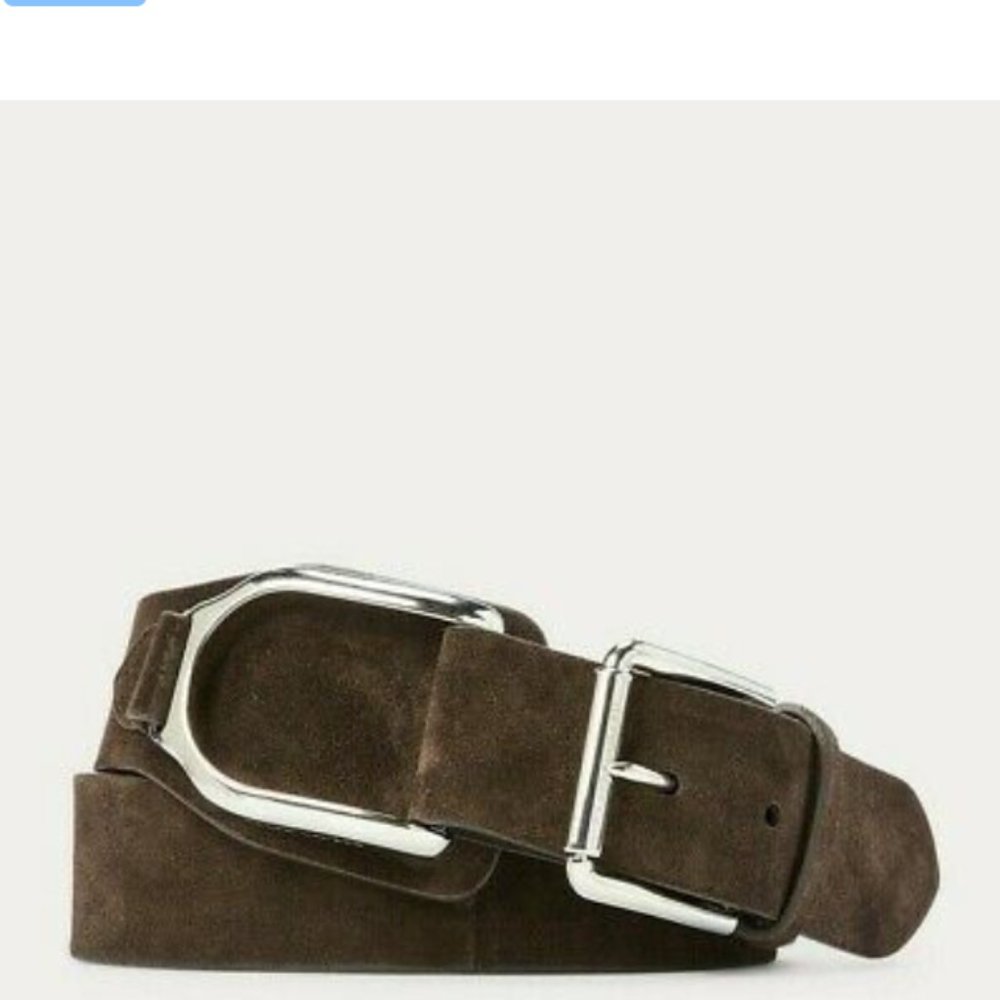 RALPH LAUREN CALF SUEDE EQUESTRIAN BUCKLE LEATHER BELT